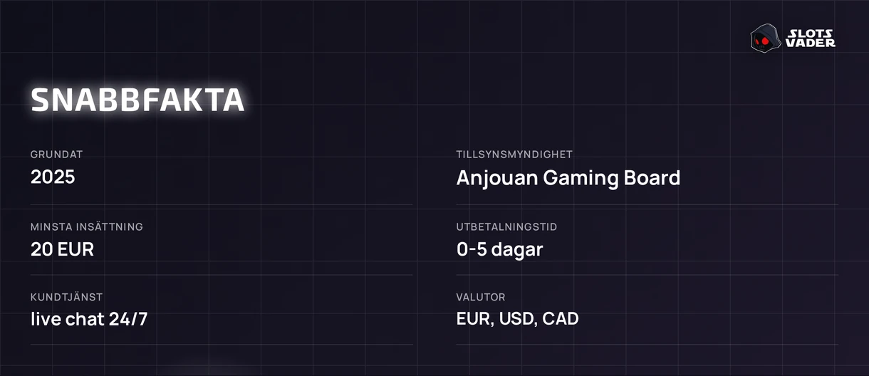 Bekräfta casinots nyckeluppgifter.